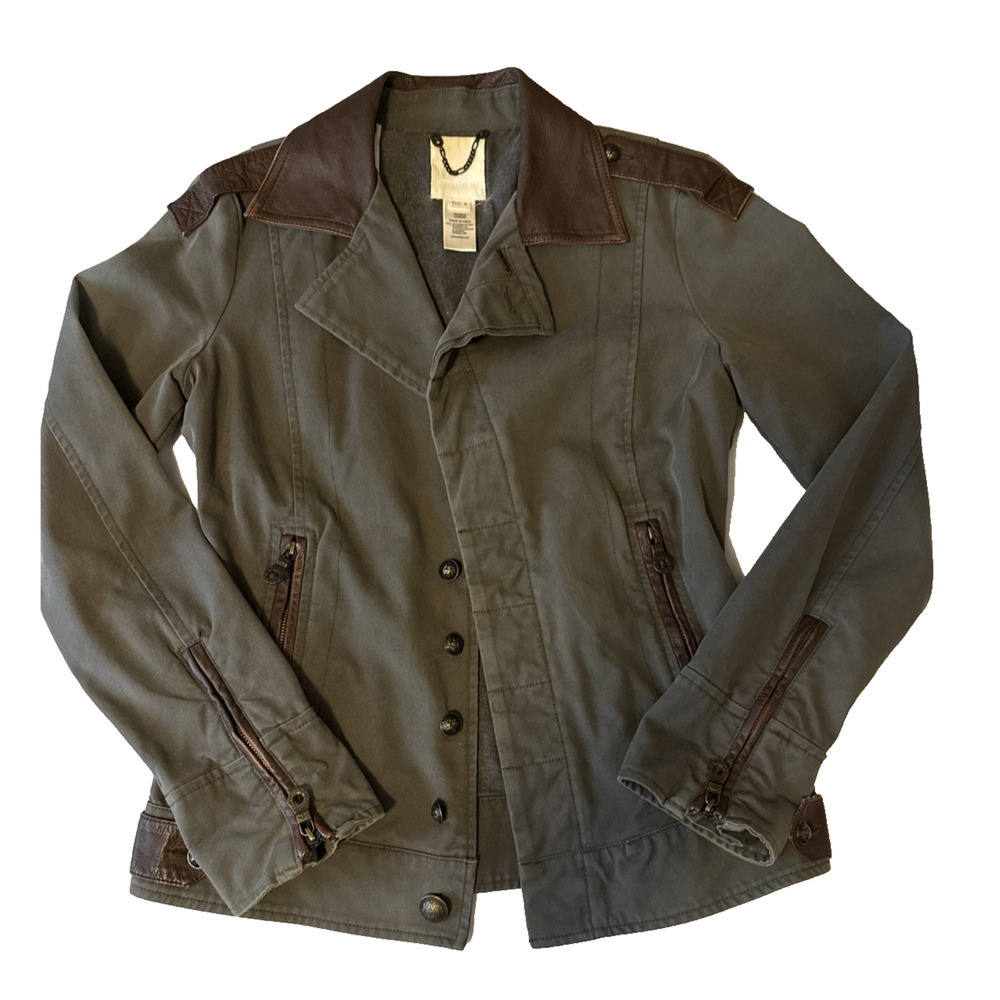 Diesel Y2K Military Green Canvas Faux Leather Fitted Jacket Women's M Biker Sexy
